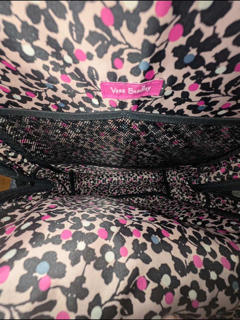 Vera Bradley Black Quilted Backpack with Several Pockets